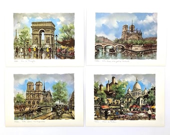 Vintage Paris Scenes Lithograph Print by Maurice Legendre Paintings | Arc de Triomphe |Notre Dame | Pont de L'archeveche | Place du Tertre