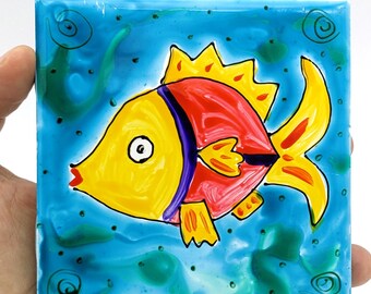 DONATION CHARITY!  Fish Tile Wall Art by Gail Sibley Signed | Fun Fish Ceramic Art Wall Decor - All Profit Will go to I-SEA Institute!