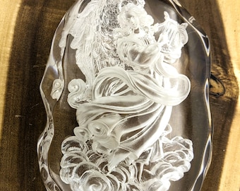 Sculpture Crystal Heavens "Symphony of Light" by Bradford Exchange | Angel Plate Decoration Collectible Clear Acrylic Angel Made USA