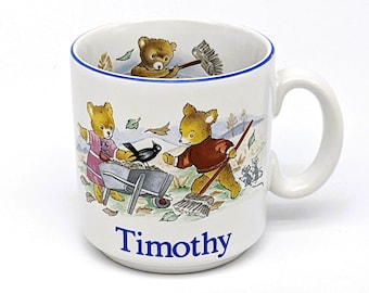 Vintage 1987 Timothy Teddy Bear Small Mug| Childs Personalized Ceramic Hot Chocolate Cup| David Michael Designs England | Children Gift Idea
