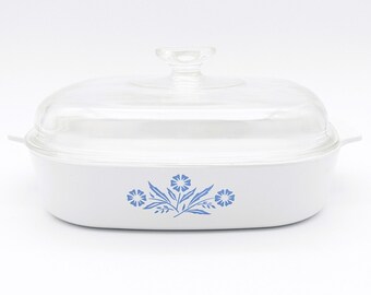 Casserole Corning Ware Blue Cornflower Ceramic Pan Pyrex Lid Roaster Dish Kitchenware Cook Dish Durable Classic Vintage 1970s Kitchen Decor