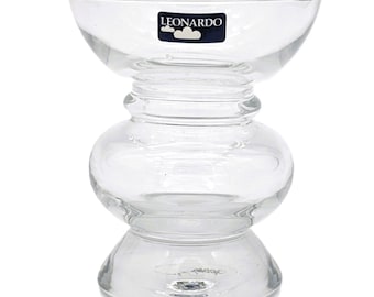 Vintage Leonardo Drinking Glass / Candle Holder / Vase | 1970s Handmade Clear Glass Made in Germany Retro Art Deco Style Blown Glass