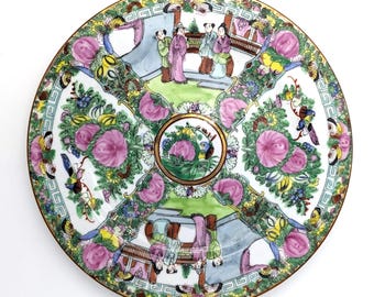 Vintage ACF Rose Medallion Porcelain Plate | Japanese Decorated in Hong Kong 1960s Famille Rose Serving Platter | 10 inch Collectible Decor