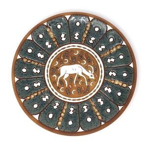 Vintage Dakas Keramik Terracotta Wall Plate | Greek Archangelos Rodos Pottery | Hand‑Painted Deer & Motifs | 7 1/4 in Collectible Decor