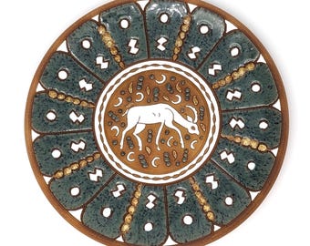 Vintage Dakas Keramik Wall Plate: Hand-Painted Deer, Greek Pottery