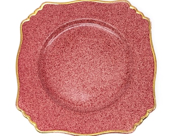 1930s Royal Winton Grimwades Plate | Mottled Red Bone China Plate with Gold Trim | Art Deco Speckled Pink English Vintage Plate Home Decor