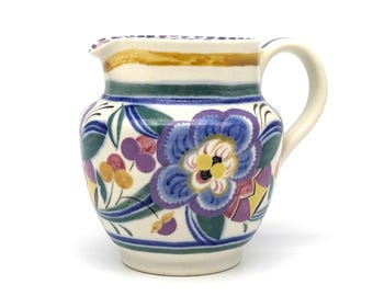Very Rare Poole Pottery Art Deco Creamer Jug | Vintage Vase Hand Painted Floral Pattern 39‑7 | English Fine Pottery Studio Collectible 1940s