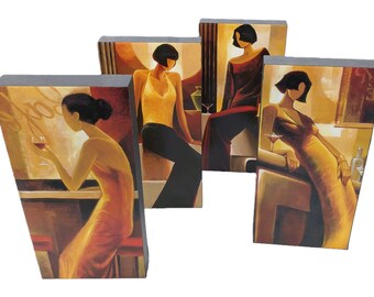 Canvas Prints by Keith Mallett Paintings Set of 4 | La Seductrice, Poise, Enigmatique and Mystique Printed Wall Decor |Framed Print Wall Art