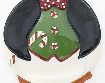 Christmas Plate Festive Penguin Design Serving Snacks Holiday Decor by Susan Winget Ceramic Penguin Christmas Decoration Vintage