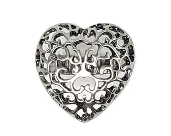 Vintage Ring Ornate Heart Adjustable | Silvertone Filigree Lace Texture Ring | Unique Perfect Gift Jewelry for Everyday Special Occasions