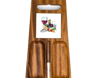 Vintage Giftcraft Monkeypod Cheese Tray: Philippine Wood Charcuterie Board with Tile
