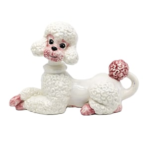 Pink White Poodle Figurine 11&quot; Vintage Atlantic Mold EUA | MCM Retro Ceramic Collectible Dog Statue | Kitsch Home Decor  Large Dog Figurine