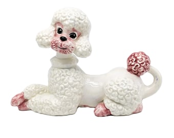 Pink White Poodle Figurine 11" Vintage Atlantic Mold EUA | MCM Retro Ceramic Collectible Dog Statue | Kitsch Home Decor  Large Dog Figurine