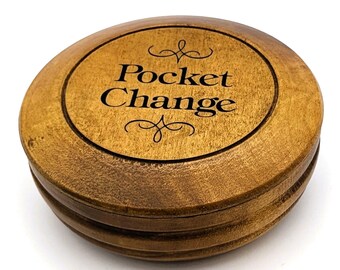 Vintage Pocket Change Box | Round Wooden Retro Handmade box Catch-All Container Trinket Jewelry Shaving Bowl Dish Wooden Box Safe Piggy Bank