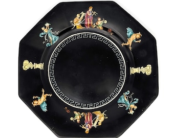 Art Deco Royal Winton Plate: Black Octagonal Grecian Motif, 1930s