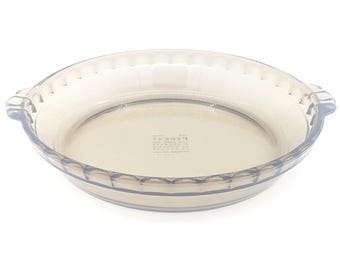 Amber Pyrex Baking Pie Plate Dish | Vintage Pyrex Round Pie Dish Scalloped Edges | Fluted Brown Glass Pie Dessert Pan with Handles