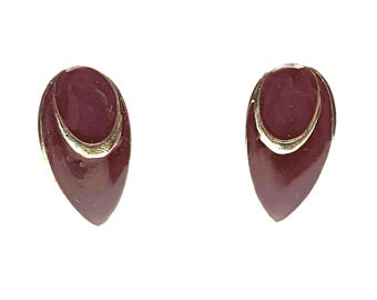 MCM Stud Earrings Geometric Burgundy Enamel | Tear Drop Earrings Large Statement Modernist | Purple Drop Earrings Modernist Retro Earrings