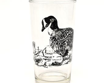 Canada Goose Wildlife Glass | Black and White Duck Goose Art Tumbler | Cabin Lodge Barware | Rustic Cottage Decor | Screen Printed