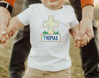 Personalized Plaid Cross Easter Shirt - Boutique Toddler Boy Spring Tee