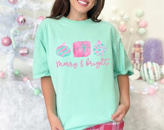 Merry and Bright Christmas PNG: Colorful Pink Ornaments (Digital Download)