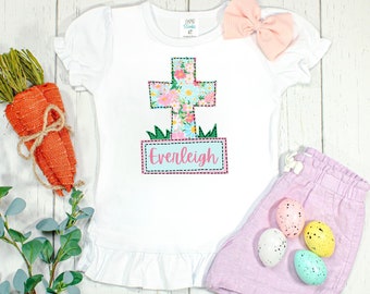 Personalized Floral Cross Easter Shirt - Boutique Toddler Girl's Tee