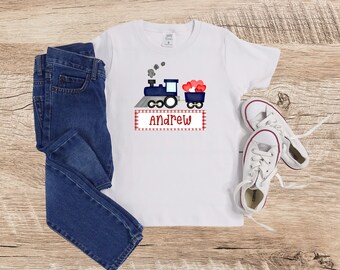 Personalized Boys Valentine's Day Shirt: Train with Hearts