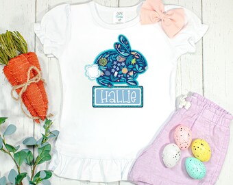Personalized Floral Easter Bunny Shirt - Boutique Girl's Tee