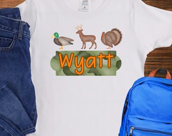 Personalized Boys Hunting Shirt: Faux Applique Animal Tee