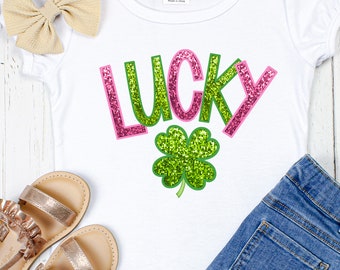 Girls' St. Patrick's Day Shirt: Lucky Clover Glitter Tee