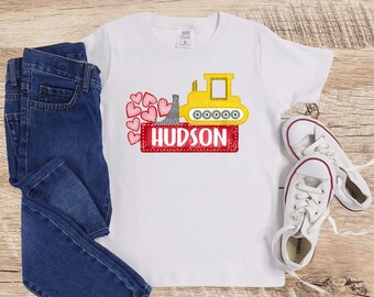 Personalized Boys Valentine's Day Shirt: Bulldozer Applique