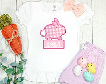 Personalized Pink Gingham Easter Bunny Shirt: Boutique Toddler Tee