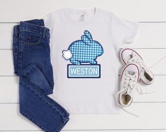 Blue Gingham Bunny Easter Shirt - Personalized Boutique Toddler Tee