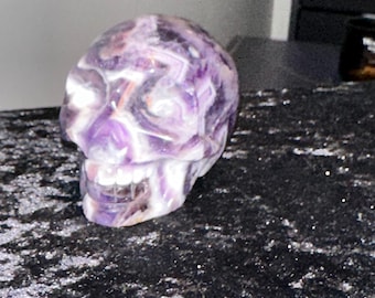 Chevron Amethyst Crystal Skull 3 Inch Banded Purple Amethyst Skull Carving Healing Crystal Witchy Gothic Decor