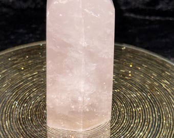 4.17” Rose Quartz Tower Thick Pink Crystal Point Polished Natural Stone Display