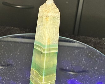 5” Banded Green Agate Tower | Natural Green Agate Crystal Point | Polished Agate Obelisk