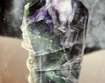 4 Inch Rainbow Fluorite Tower Raw Edge Purple Green Crystal Point Natural Stone