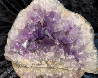 5.79 Inch Amethyst Geode Wide Crystal Cluster Purple Druzy Quartz Natural Cut Base Display Piece