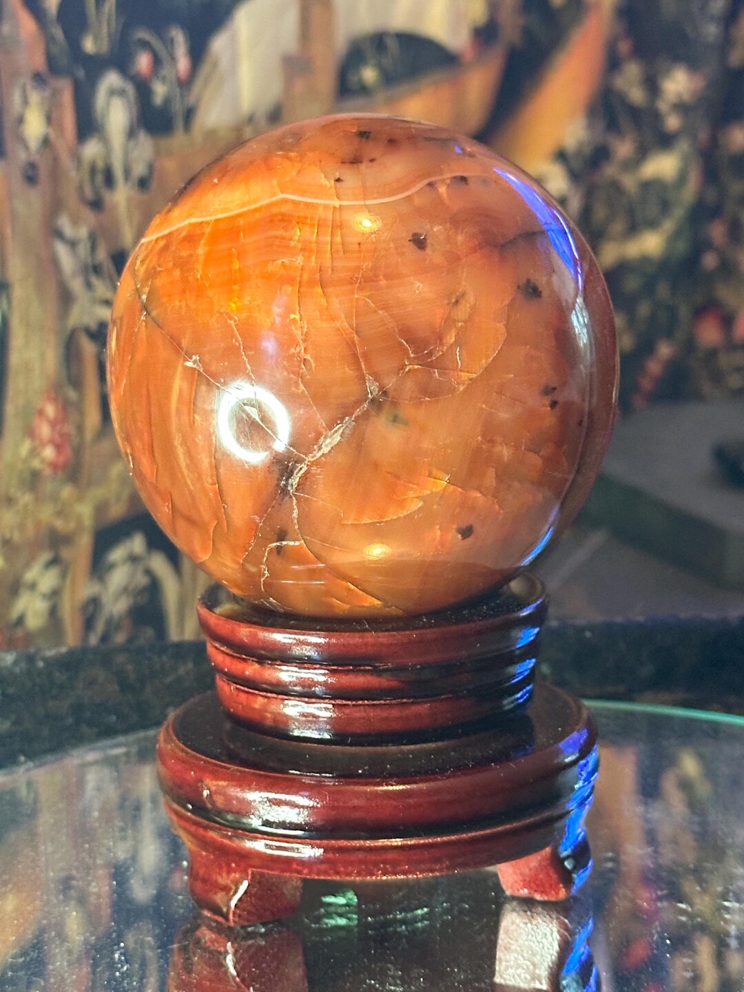 3.62 Inch Carnelian Sphere Polished Orange Crystal Orb Natural