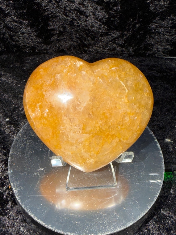 Golden Healer Quartz Heart, 3.84” Yellow Hematoid Quartz Crystal Heart, Polished Crystal Heart, Reiki Décor, Gift for Crystal Lover