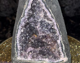 5.63 Inch Amethyst Cathedral Geode Deep Purple Crystal Cave Standing Druzy Quartz Natural Home Decor Statement Piece