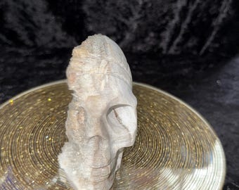 Calavera de cristal de cuarzo drusa de 4,5 pulgadas / Talla de calavera de cristal de ágata / Calavera de drusa brillante / Decoración de cristal única