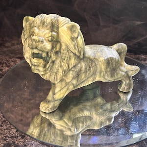 6 inch long by 4.5 inch tall Green Jade Crystal Lion Carving