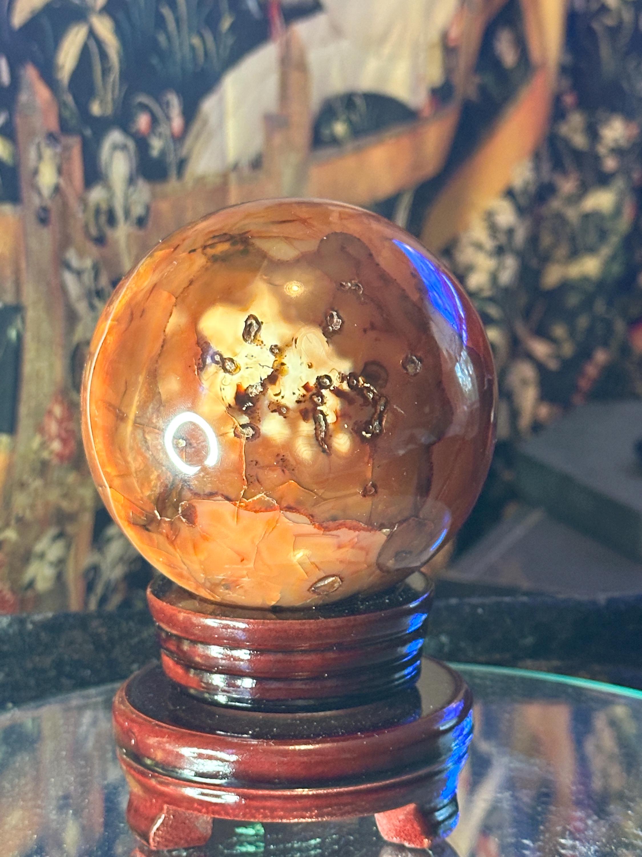 3.62 Inch Carnelian Sphere Polished Orange Crystal Orb Natural
