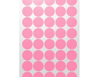 May include: A sheet of 36 pink round stickers. The stickers are arranged in a 6x6 grid.