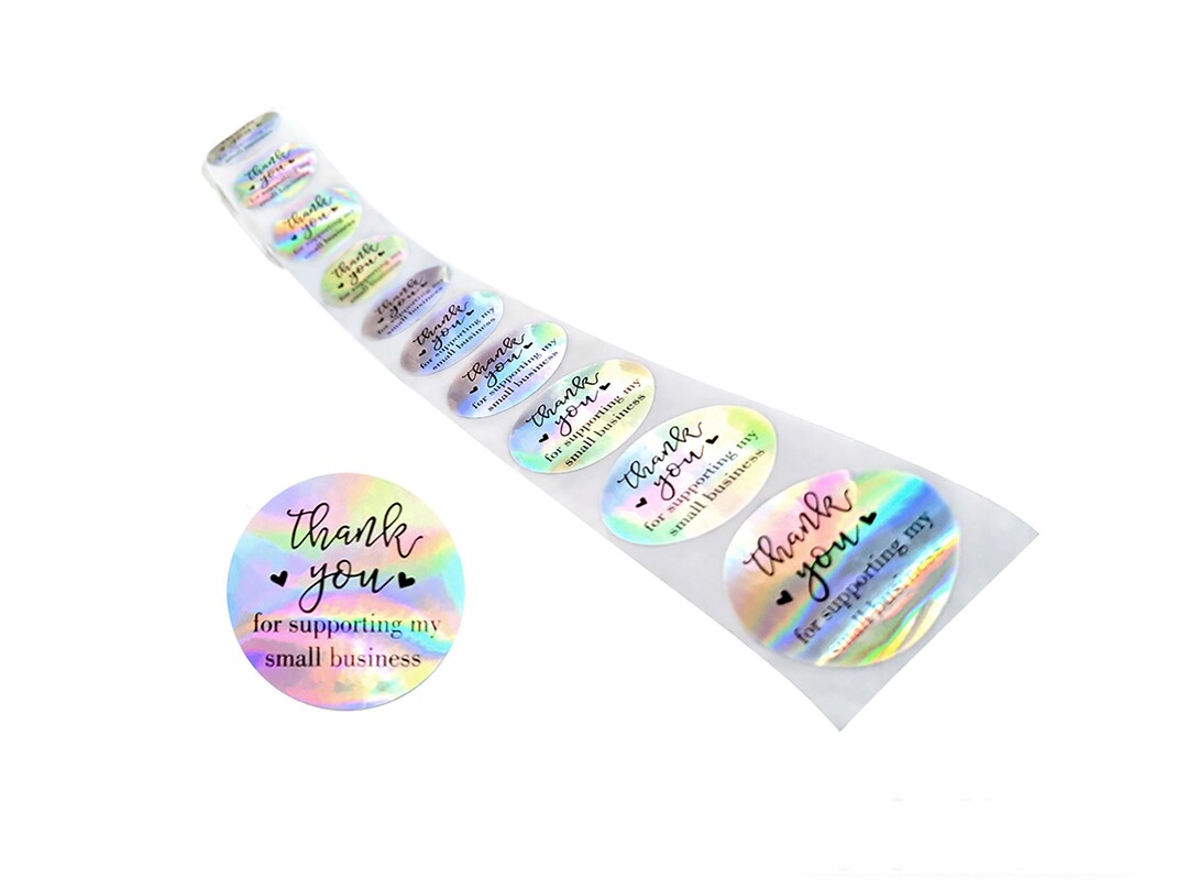 3.8cm Holographic Thank You for Supporting My Small Business Stickers ...