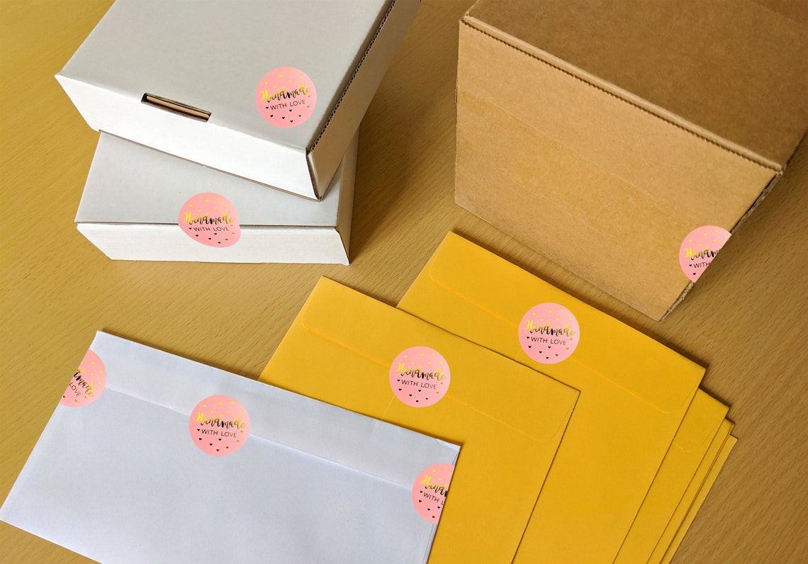 3.8cm Handmade With Love Stickers Labels Large Round for Crafts Paper ...