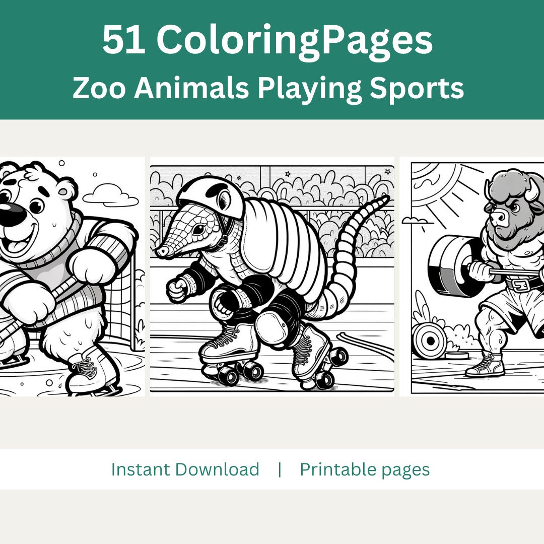 Zoo Animals Playing Sports Coloring Pages, Kids Coloring Pages