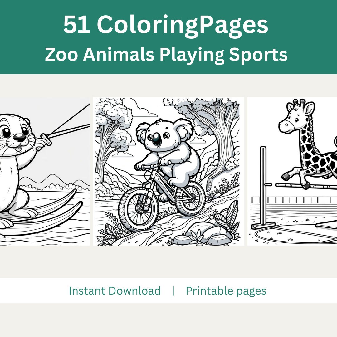 Zoo Animals Playing Sports Coloring Pages, Kids Coloring Pages