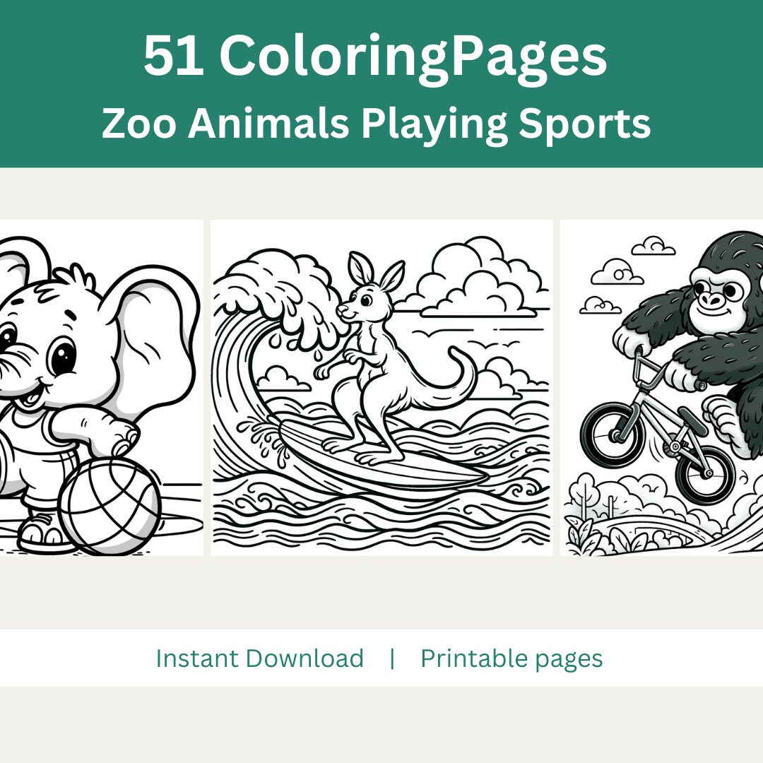 Zoo Animals Playing Sports Coloring Pages, Kids Coloring Pages