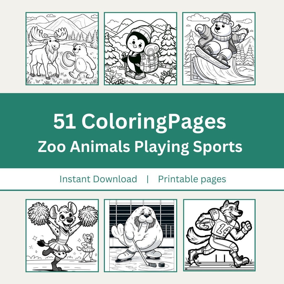 Zoo Animals Playing Sports Coloring Pages, Kids Coloring Pages